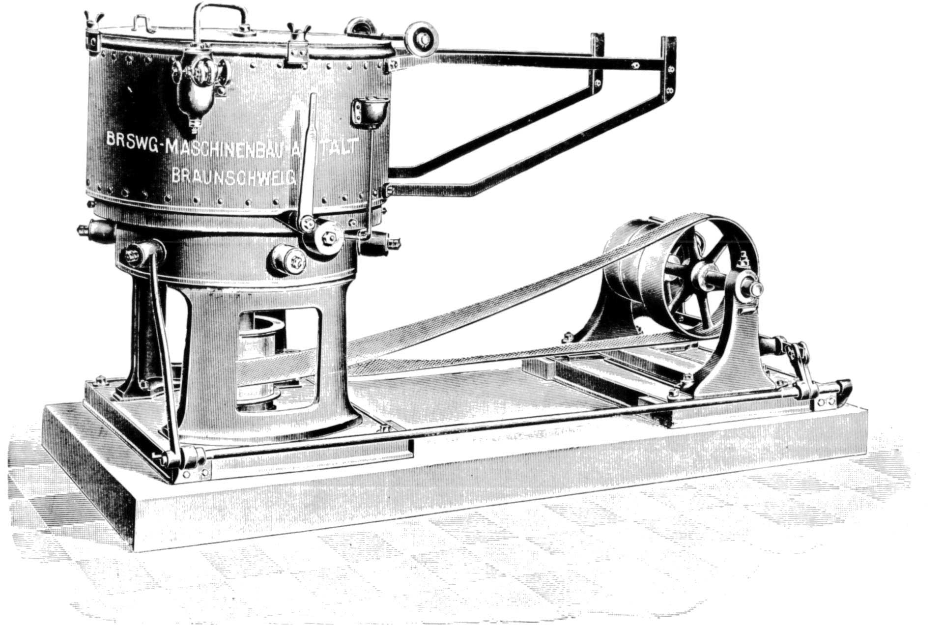 Vieille photo en noir et blanc d'un BMA-Centrifuge en 1860