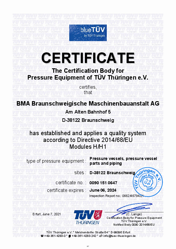 BMA Certificate Modul H/H1