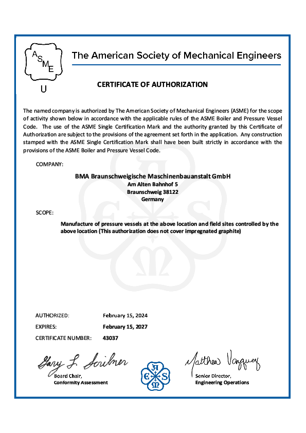 ASME Certificate of Authorization